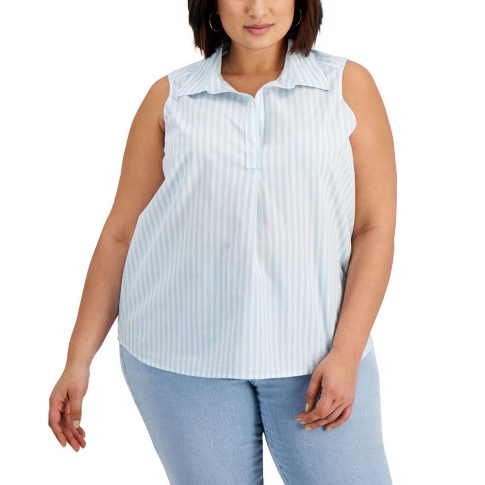 Style & Co Plus Size Striped Sleeveless Cotton Top